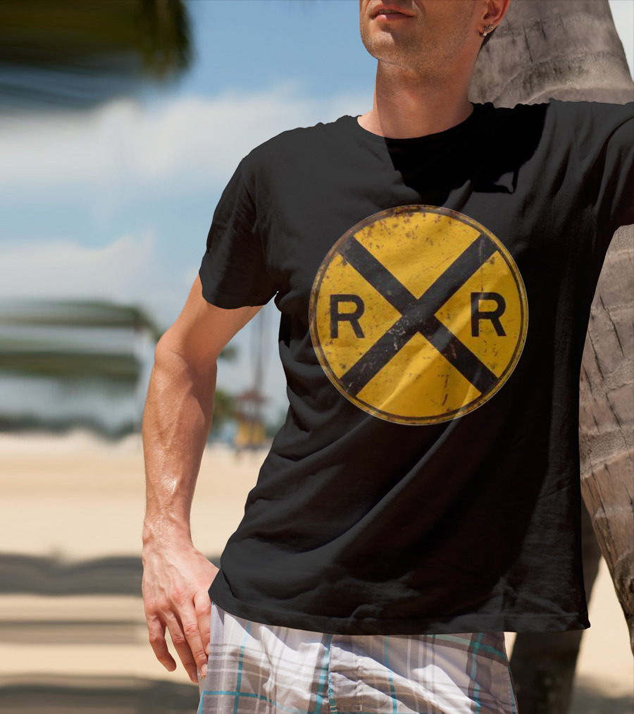Vintage Railroad Crossing Sign RR Engineer Worker T-Shirt