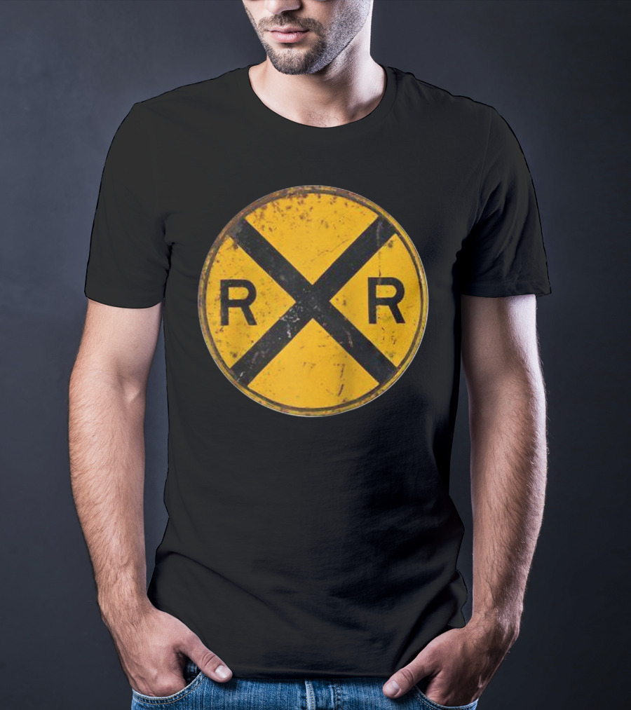Vintage Railroad Crossing Sign RR Engineer Worker T-Shirt