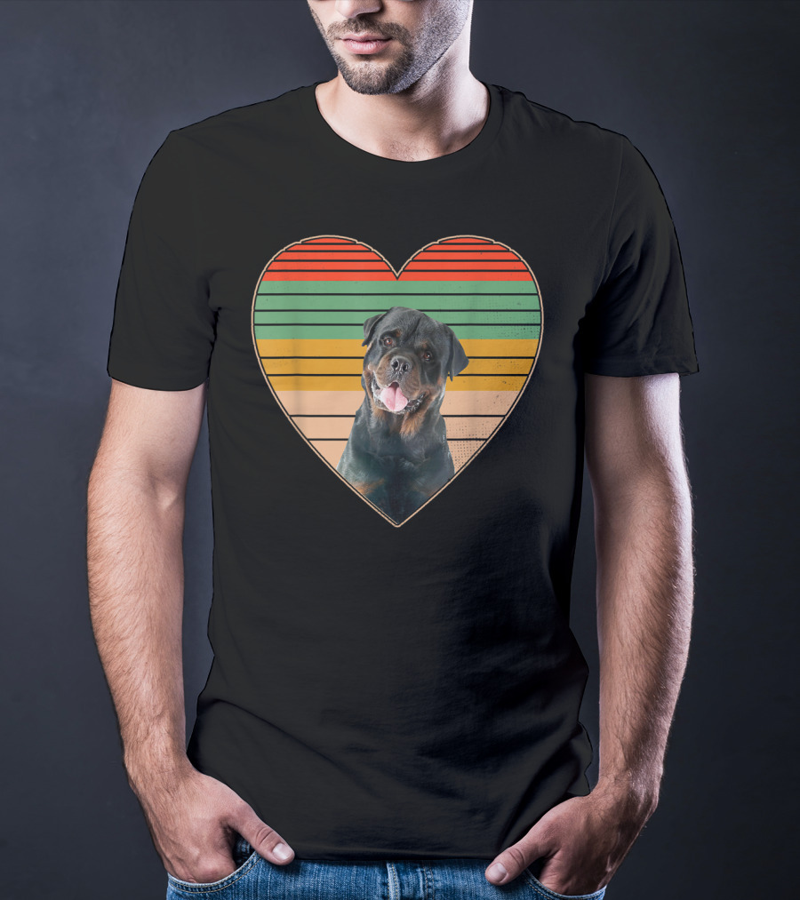 Vintage Rottweiler Heart Retro Stripes T-Shirt