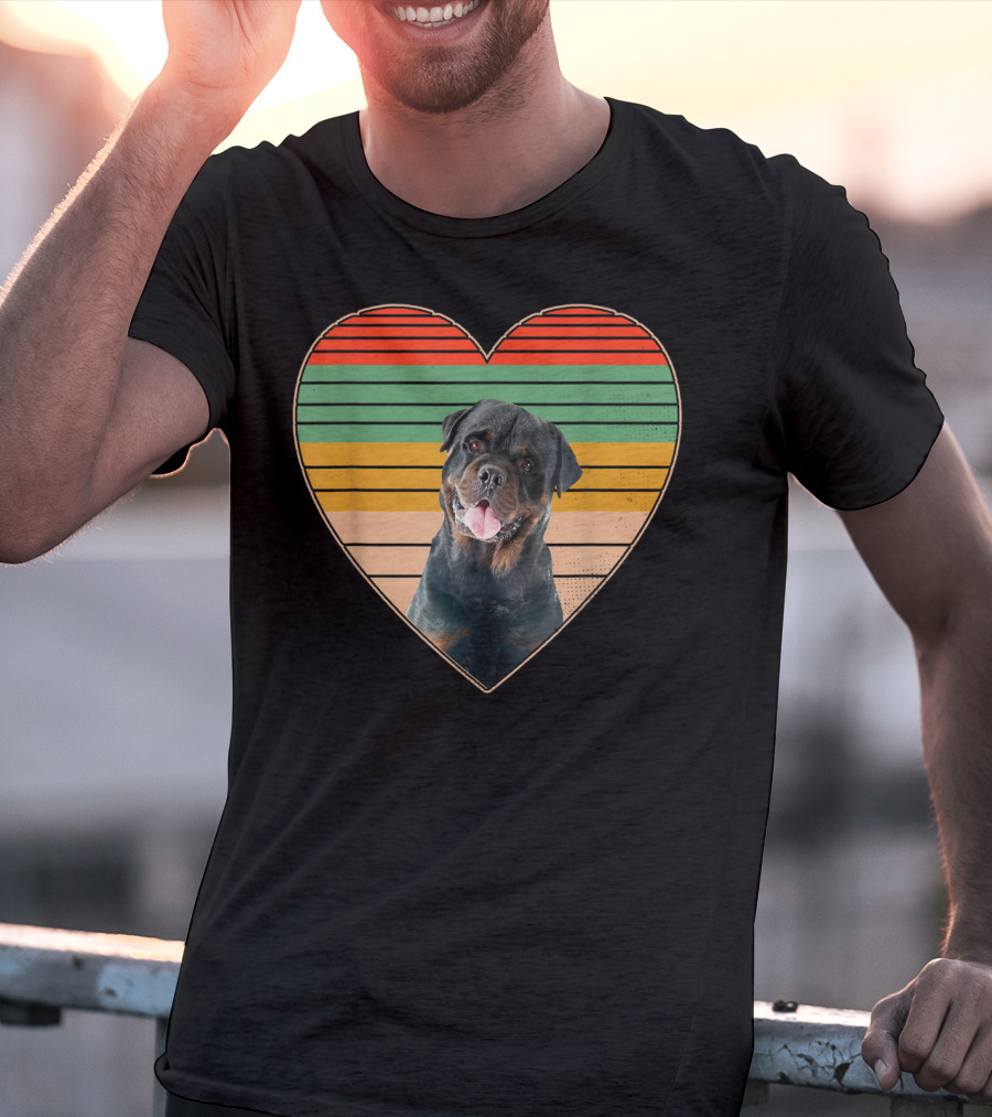 Vintage Rottweiler Heart Retro Stripes T-Shirt