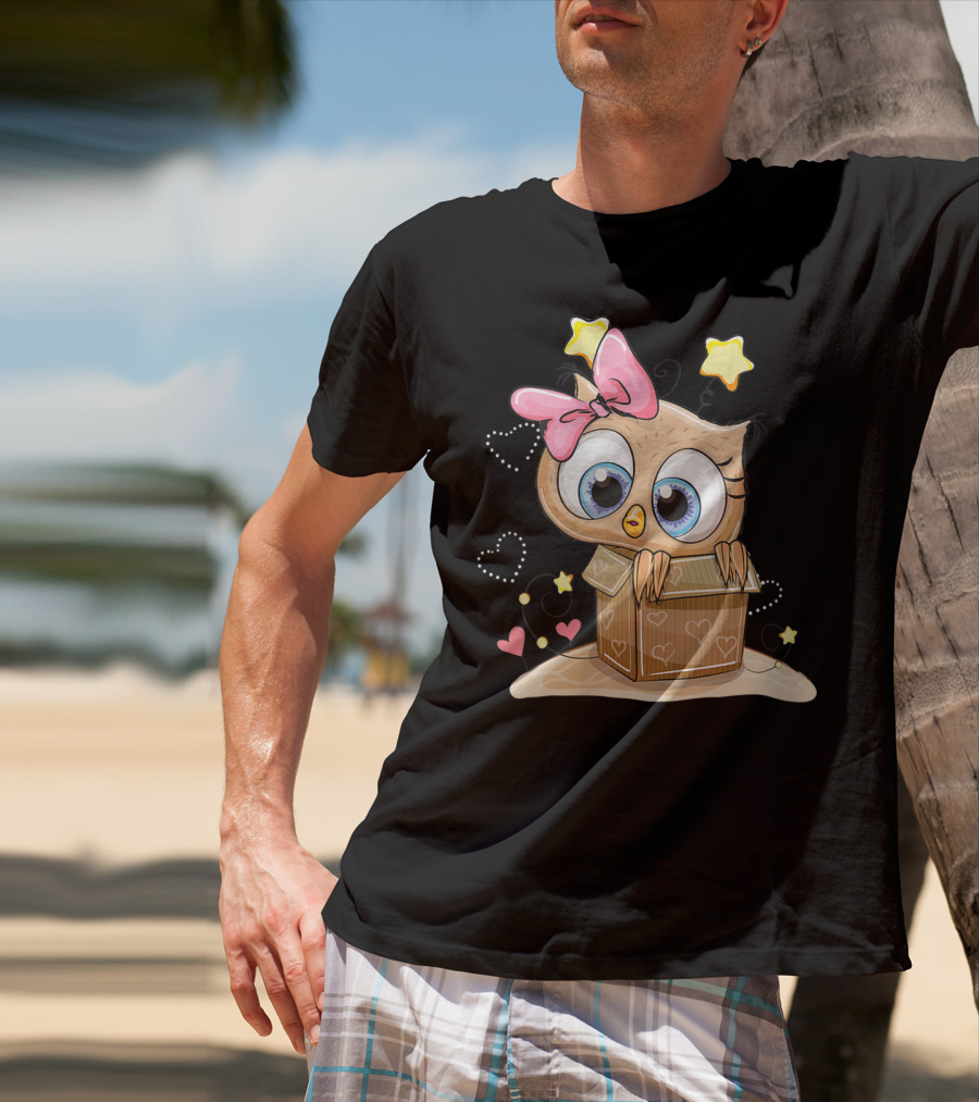 Sweet Little Owl Bird With Hearts And Stars In A Box T-Shirt