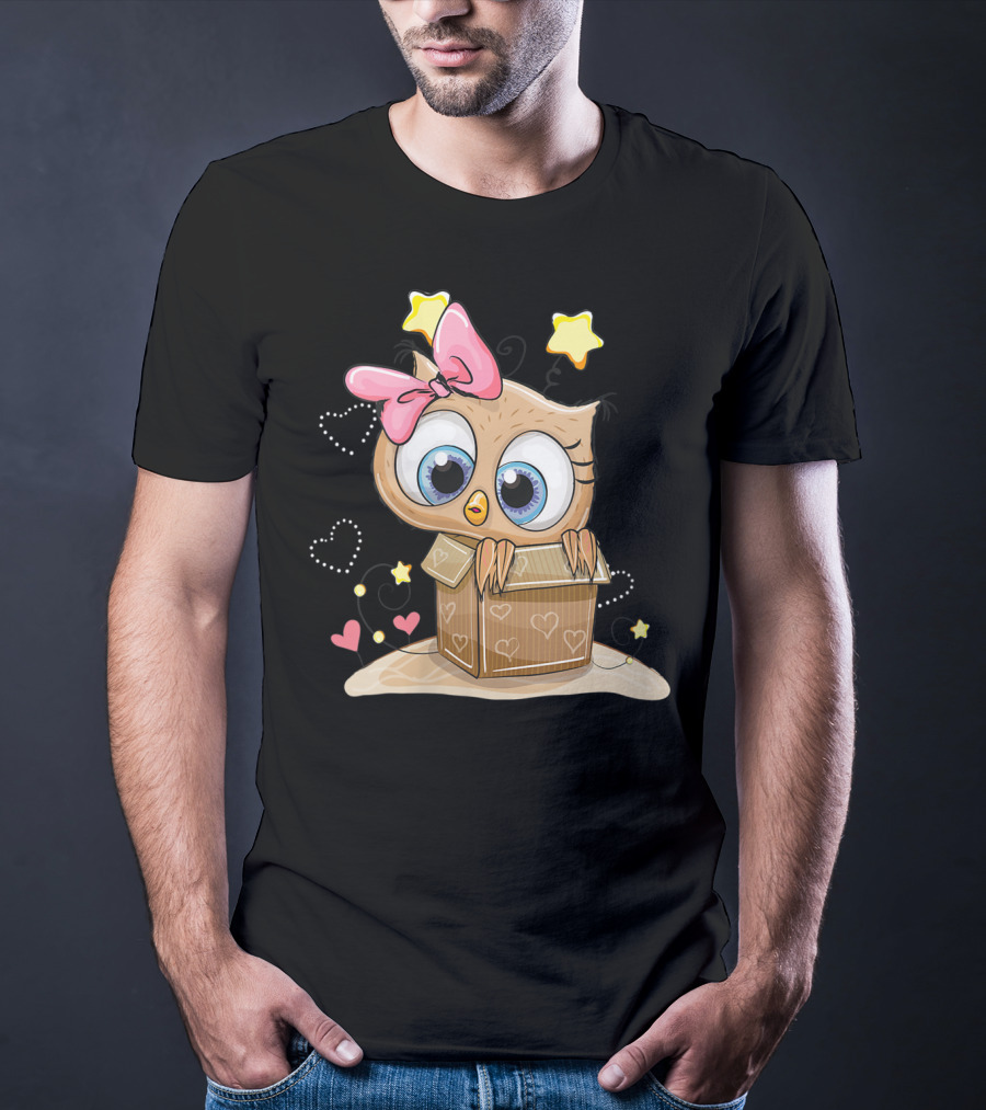 Sweet Little Owl Bird With Hearts And Stars In A Box T-Shirt