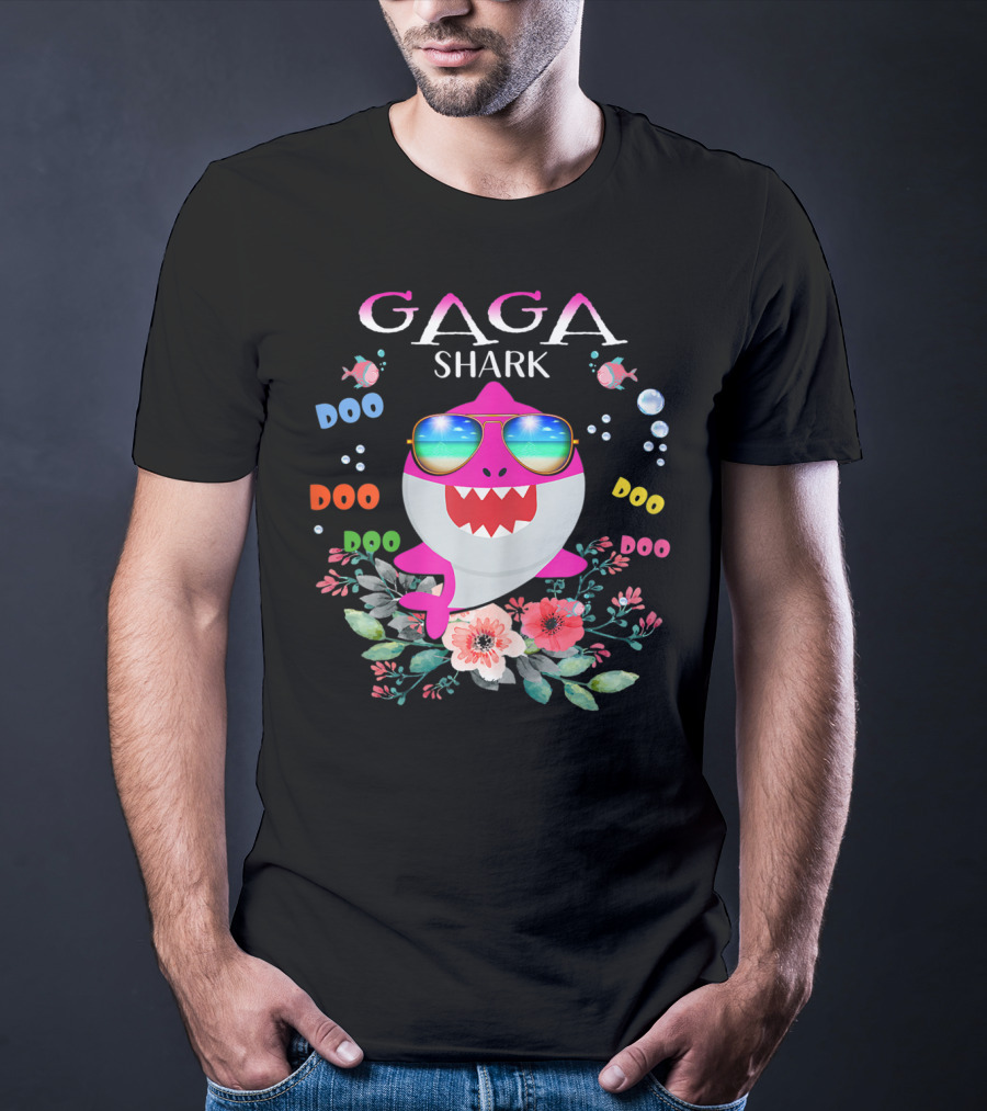 Gaga Shark Doo Doo Doo Floral Sunglasses Fish Bubbles T-Shirt