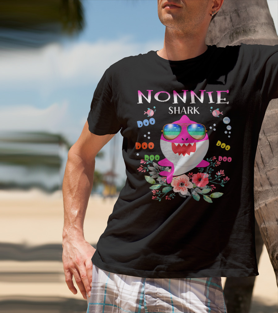Nonnie Shark Sunglasses Floral Doo Doo Doo Bubbles Fish T-Shirt