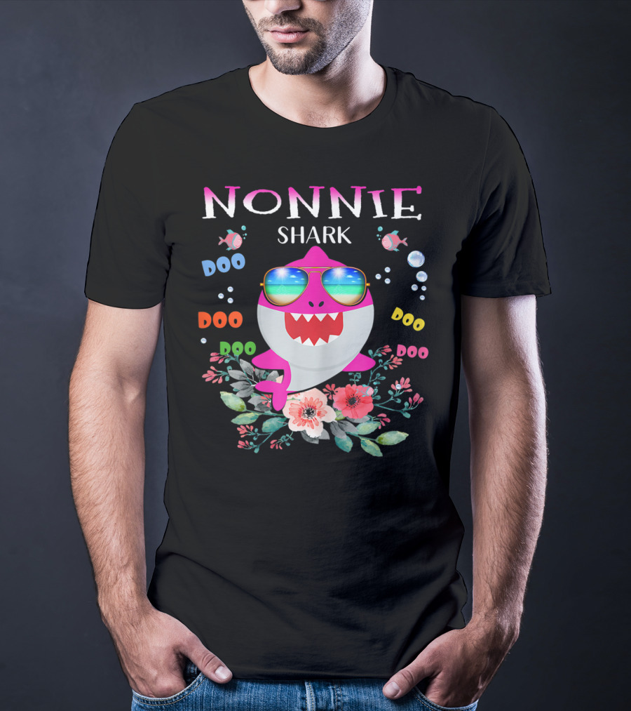 Nonnie Shark Sunglasses Floral Doo Doo Doo Bubbles Fish T-Shirt