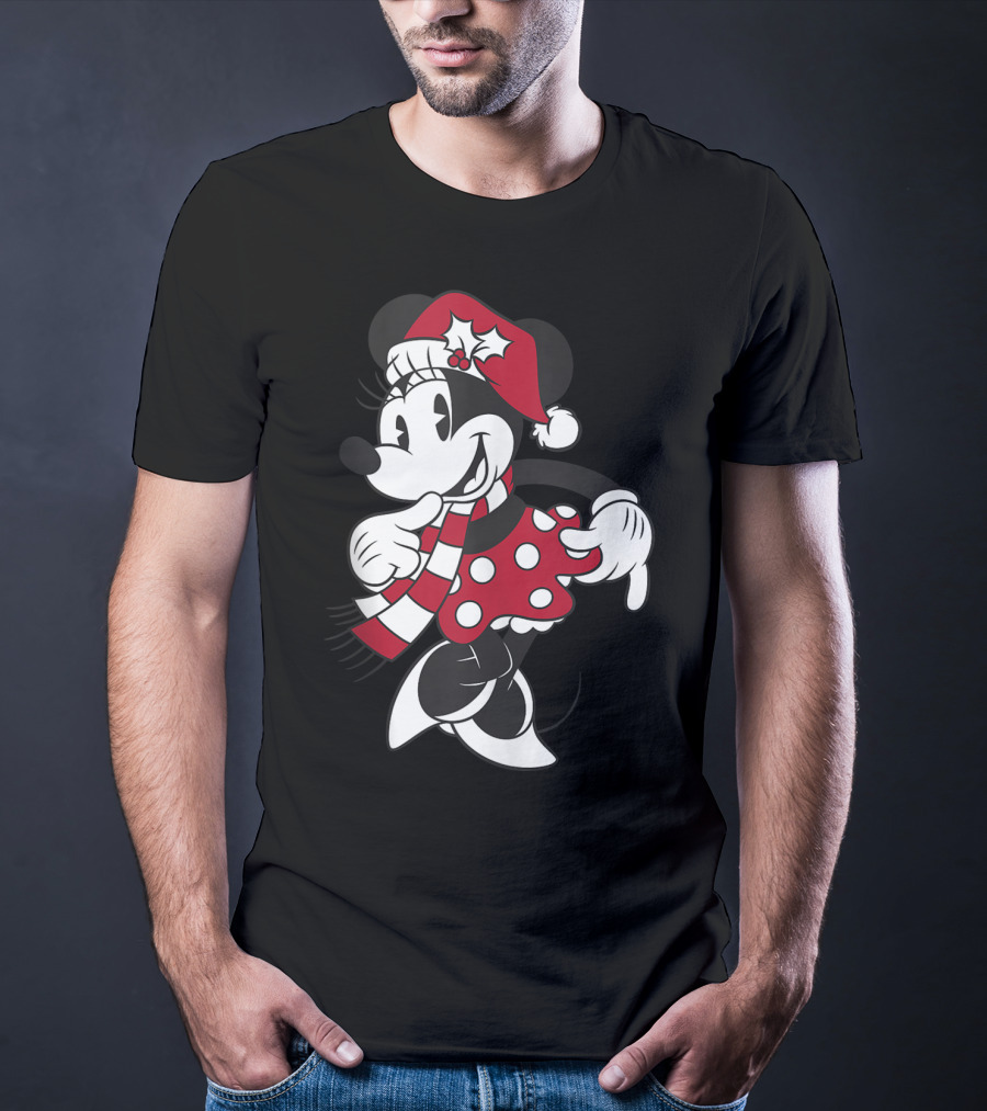 Disney Minnie Mouse Classic Christmas Santa Hat And Scarf T-Shirt