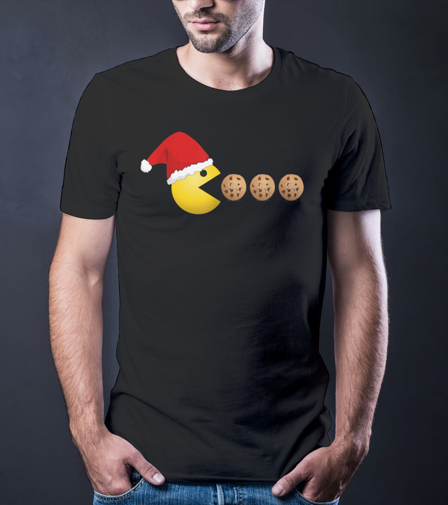 Funny Christmas Santa Pac-Man Cookies Classic Video Game T-Shirt