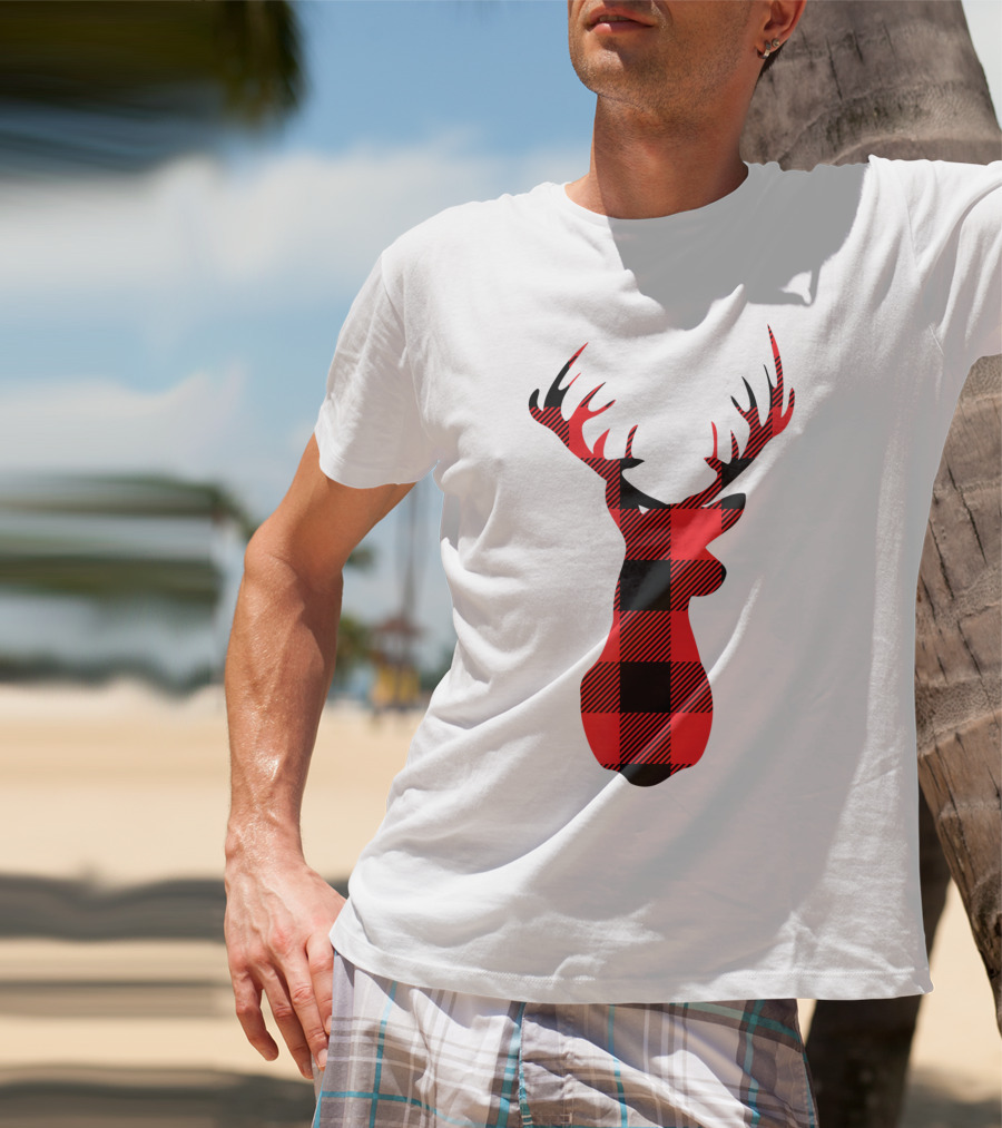 Buffalo Plaid Red Black Christmas Deer T-Shirt