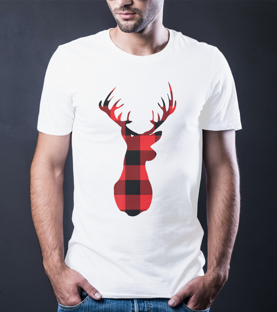 Buffalo Plaid Red Black Christmas Deer T-Shirt