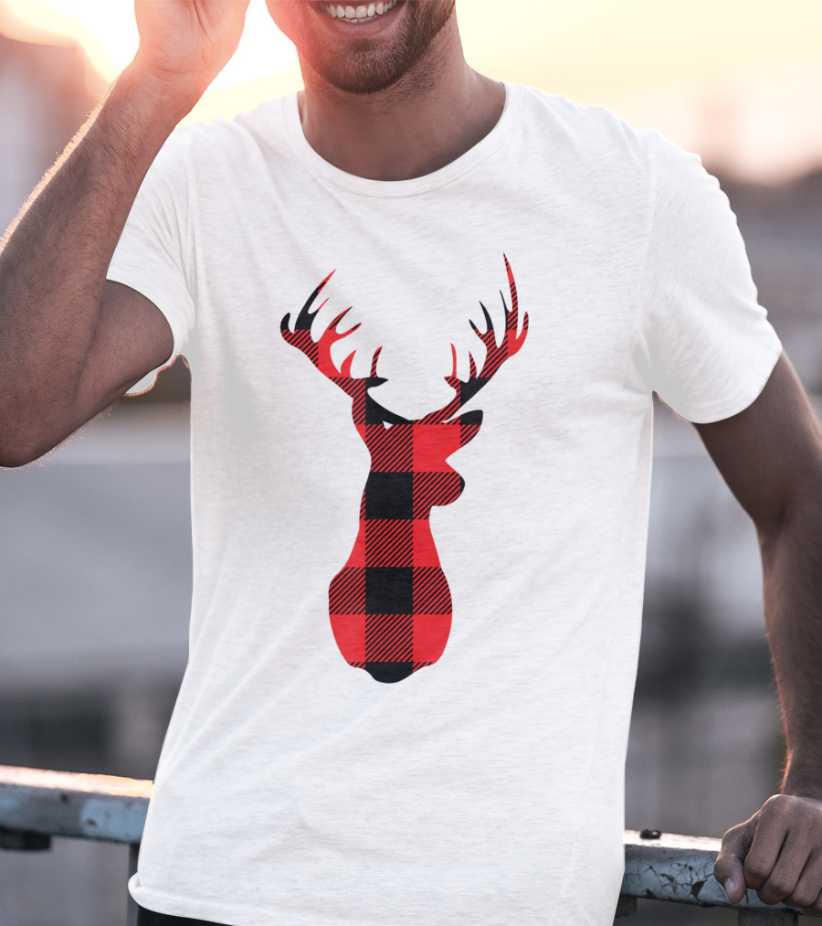 Buffalo Plaid Red Black Christmas Deer T-Shirt