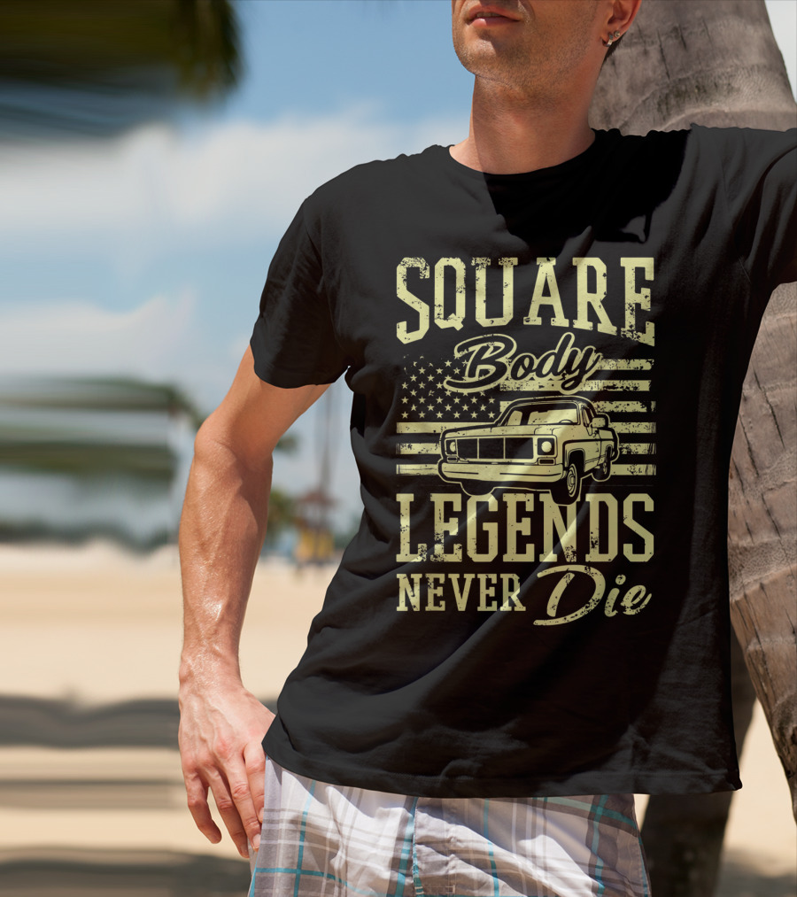 SQUARE Body Legends Never Die American Flag Classic Truck T-Shirt
