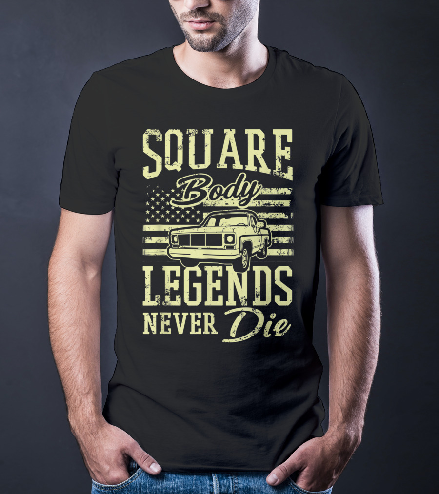 SQUARE Body Legends Never Die American Flag Classic Truck T-Shirt