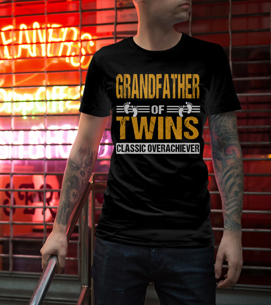 Grandfather Of Twins Classic Overachiever Footprints T-Shirt