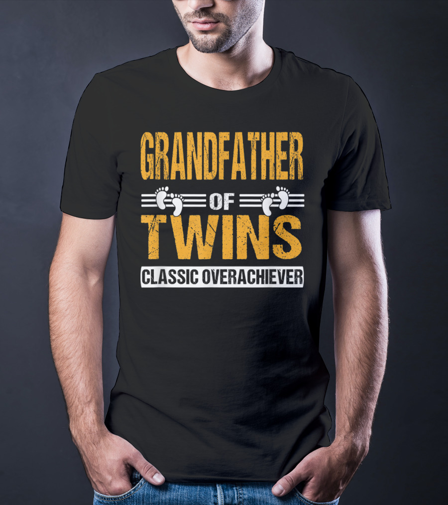 Grandfather Of Twins Classic Overachiever Footprints T-Shirt