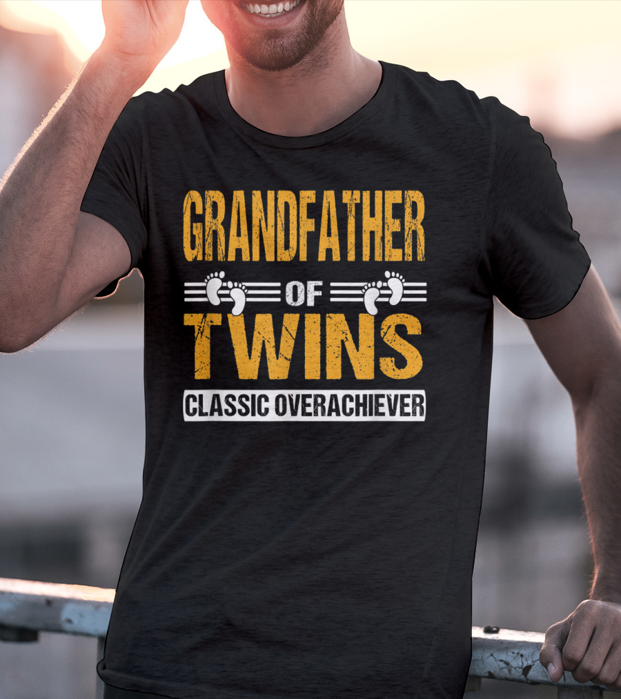 Grandfather Of Twins Classic Overachiever Footprints T-Shirt