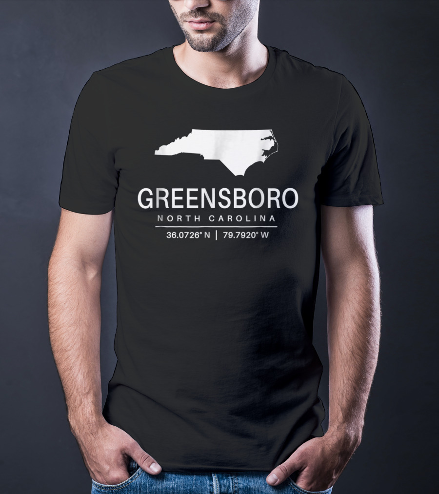 Greensboro North Carolina 36.0726°N 79.7920°W Classic NC Map T-Shirt