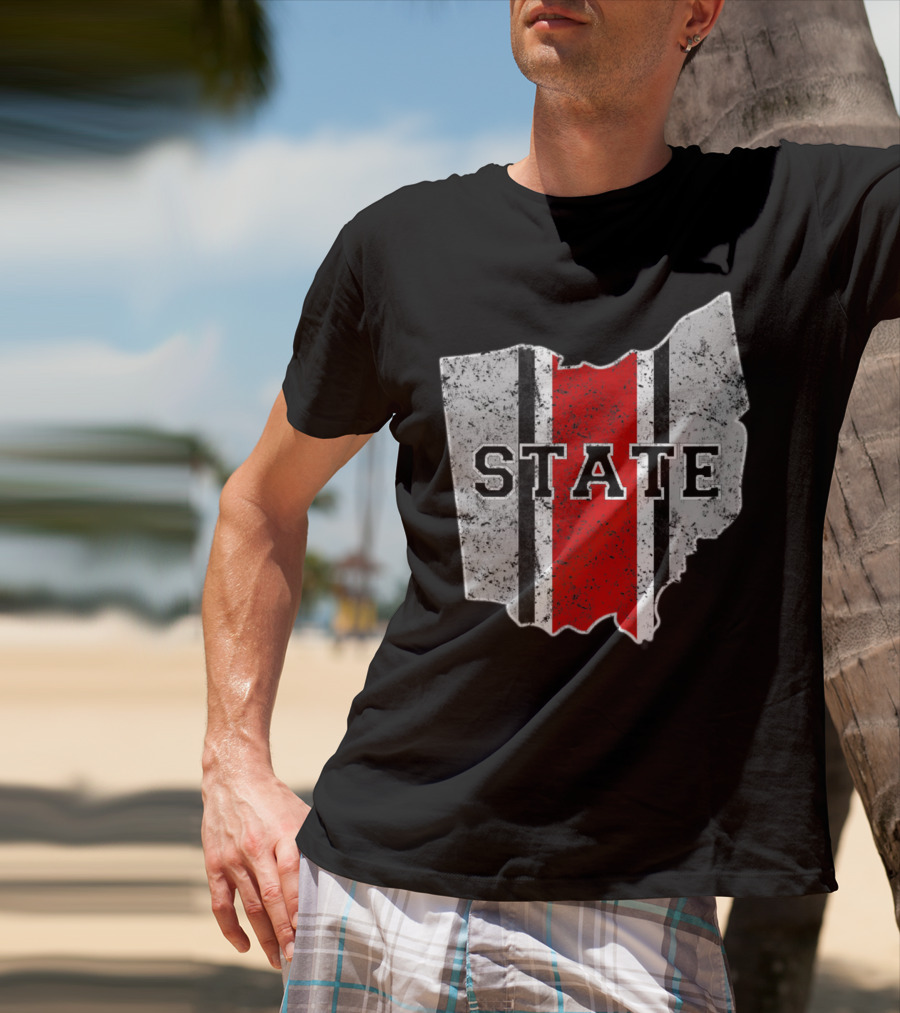 State Outline With Distressed Ohio Stripe T-Shirt