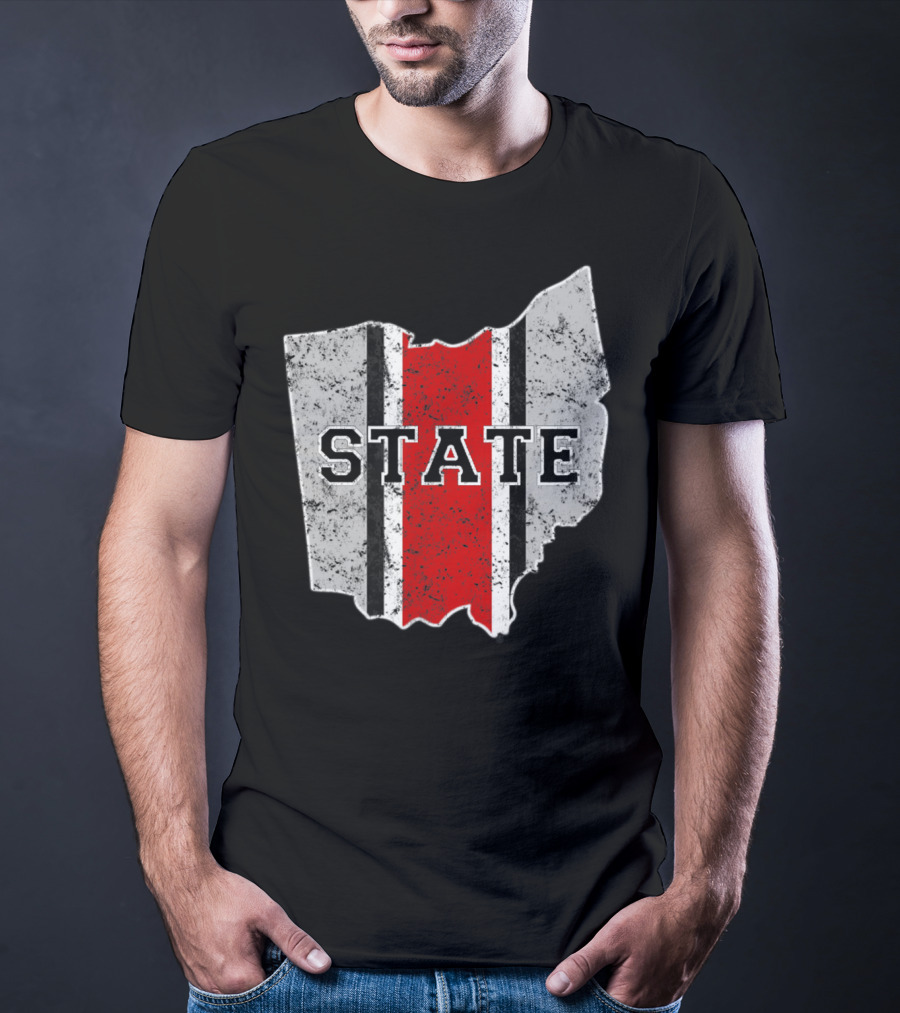 State Outline With Distressed Ohio Stripe T-Shirt