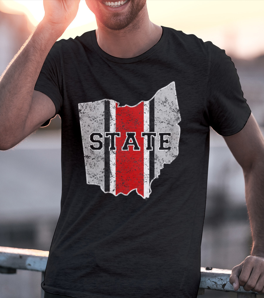 State Outline With Distressed Ohio Stripe T-Shirt