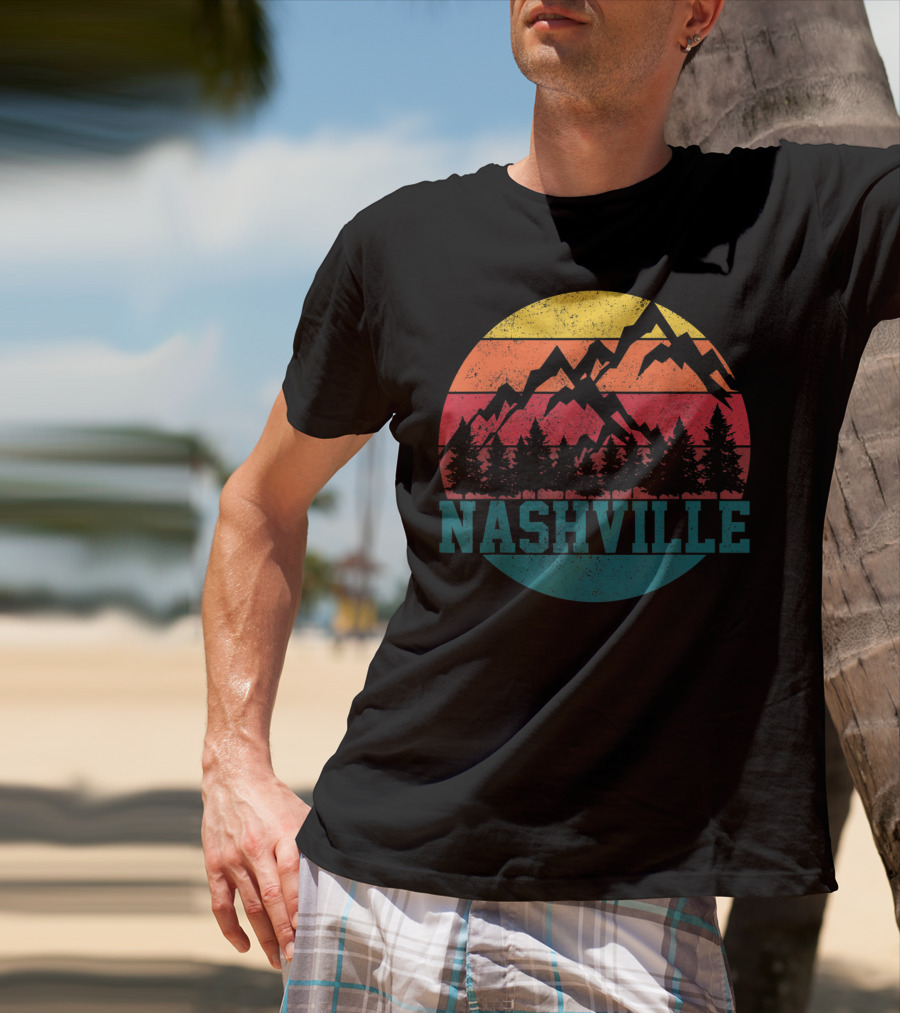 Nashville Vintage Mountains Sunset Forest Tennessee Music T-Shirt