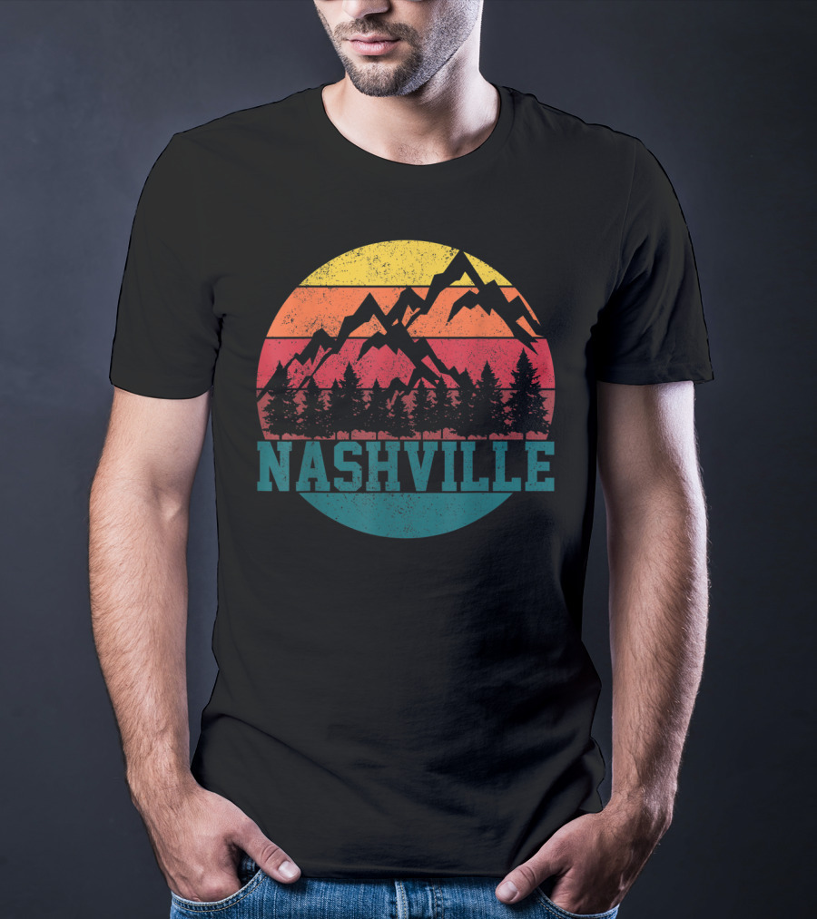 Nashville Vintage Mountains Sunset Forest Tennessee Music T-Shirt