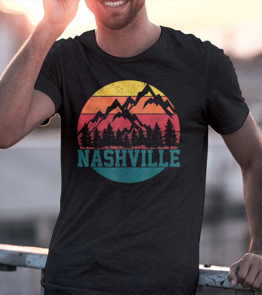 Nashville Vintage Mountains Sunset Forest Tennessee Music T-Shirt