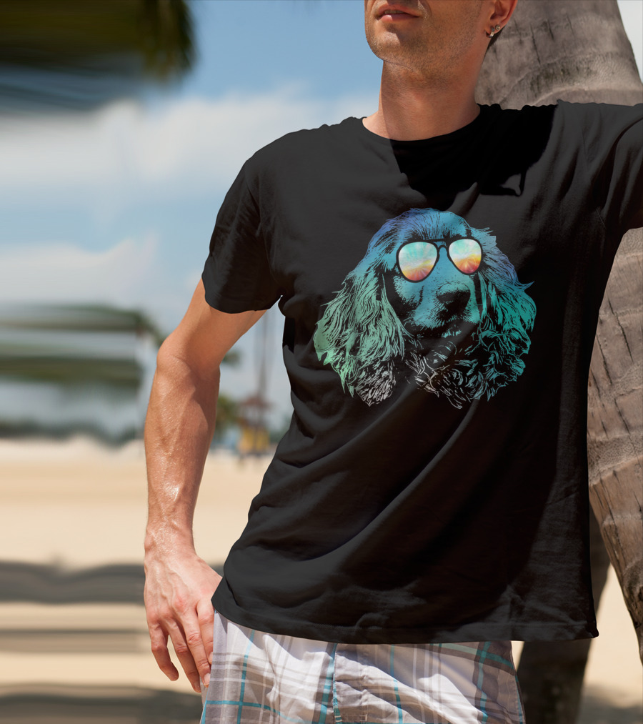 Neon Cocker Spaniel Wearing Vibrant Reflective Sunglasses T-Shirt