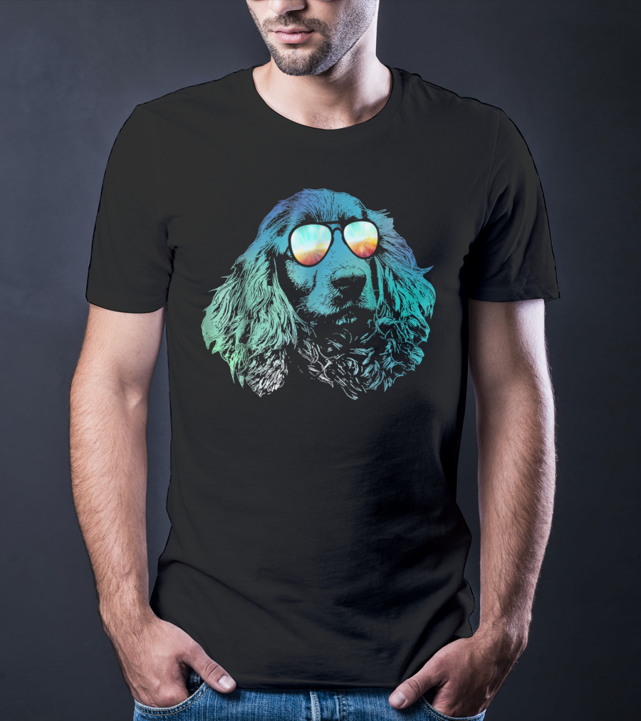 Neon Cocker Spaniel Wearing Vibrant Reflective Sunglasses T-Shirt
