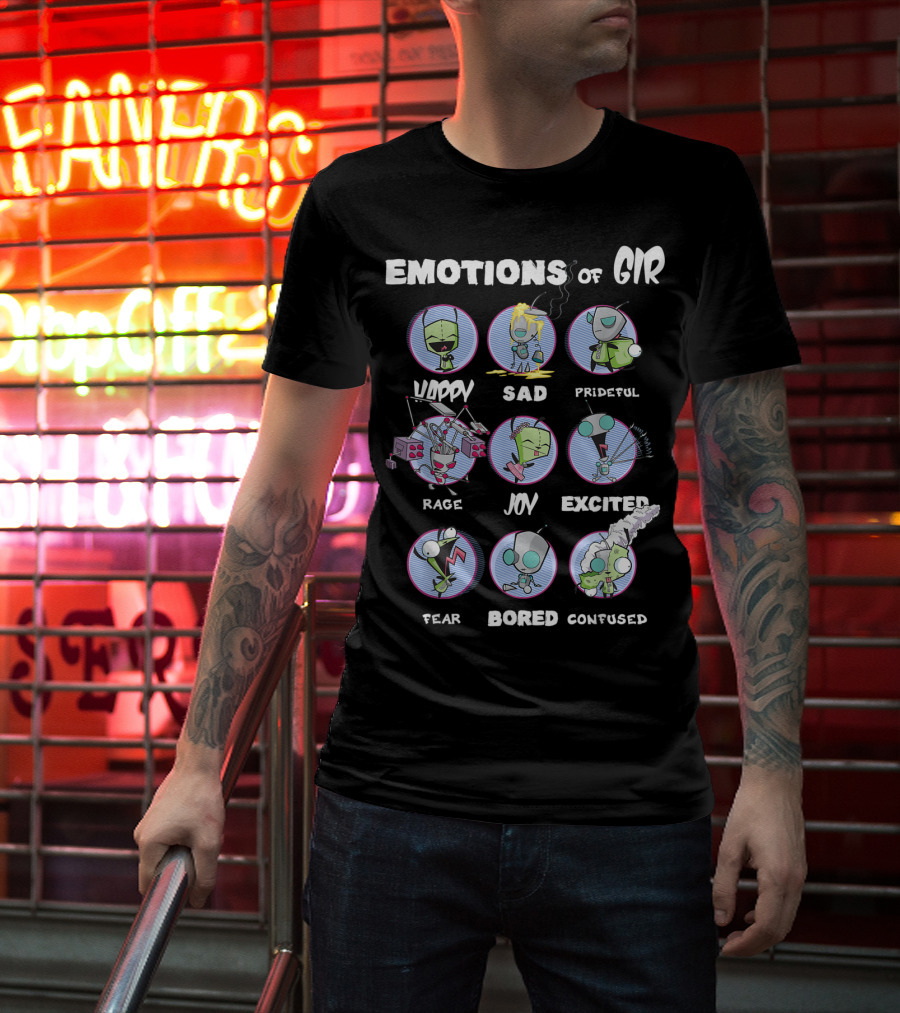 Emotions Of GIR Invader Zim Happy Sad Prideful Rage Joy Excited Fear Bored Confused T-Shirt