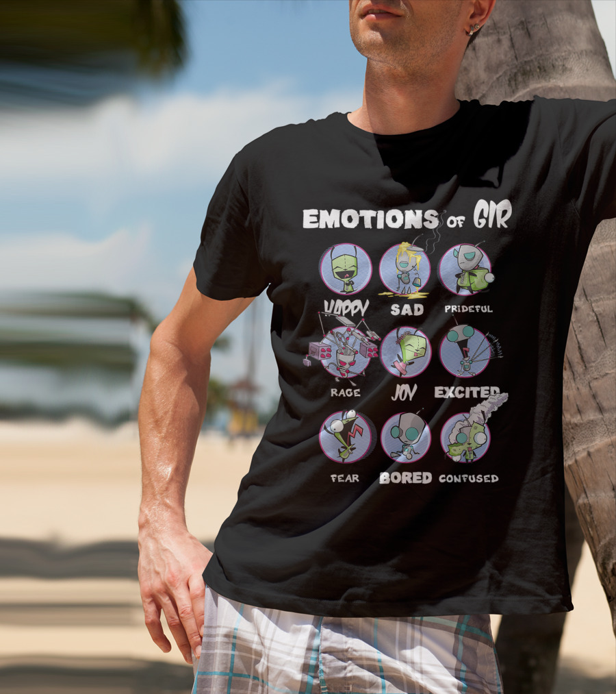 Emotions Of GIR Invader Zim Happy Sad Prideful Rage Joy Excited Fear Bored Confused T-Shirt