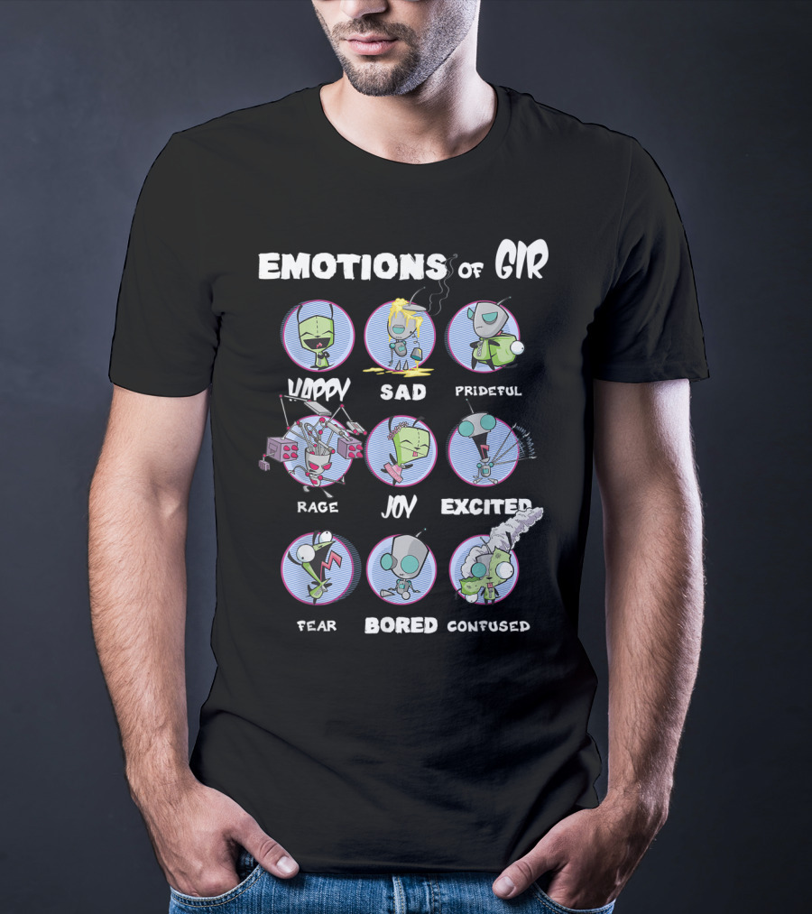 Emotions Of GIR Invader Zim Happy Sad Prideful Rage Joy Excited Fear Bored Confused T-Shirt