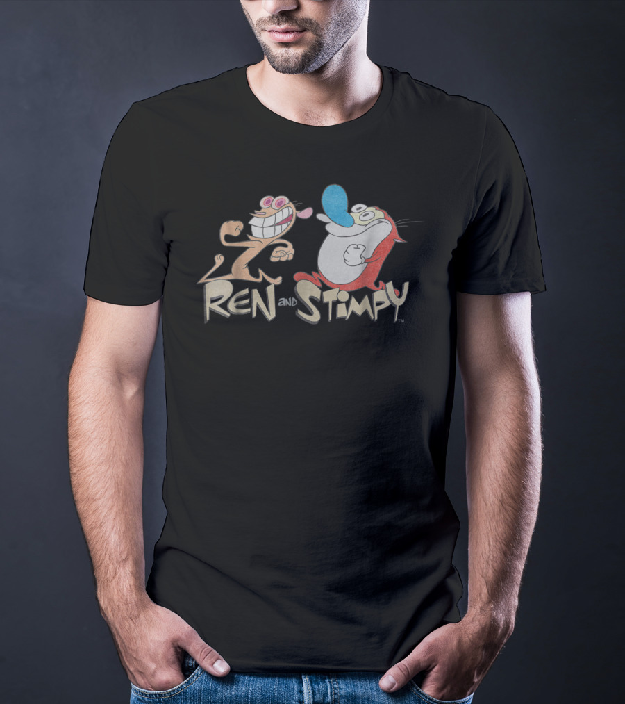 Nickelodeon Ren And Stimpy Running Cartoon Characters T-Shirt