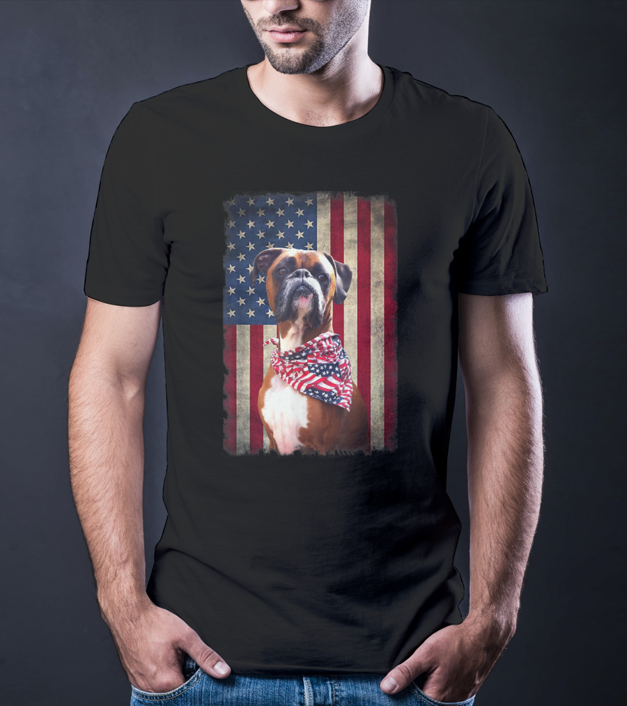 Boxer Dog Lovers American Flag Independence Day T-Shirt