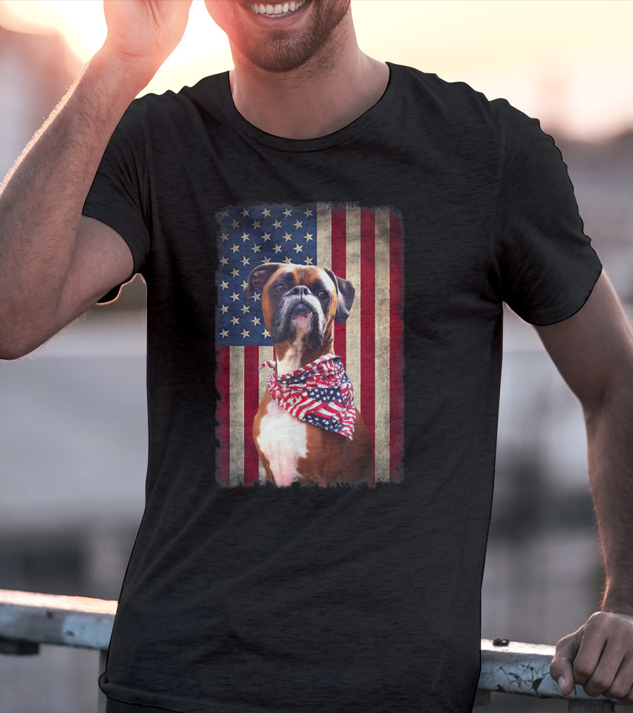 Boxer Dog Lovers American Flag Independence Day T-Shirt