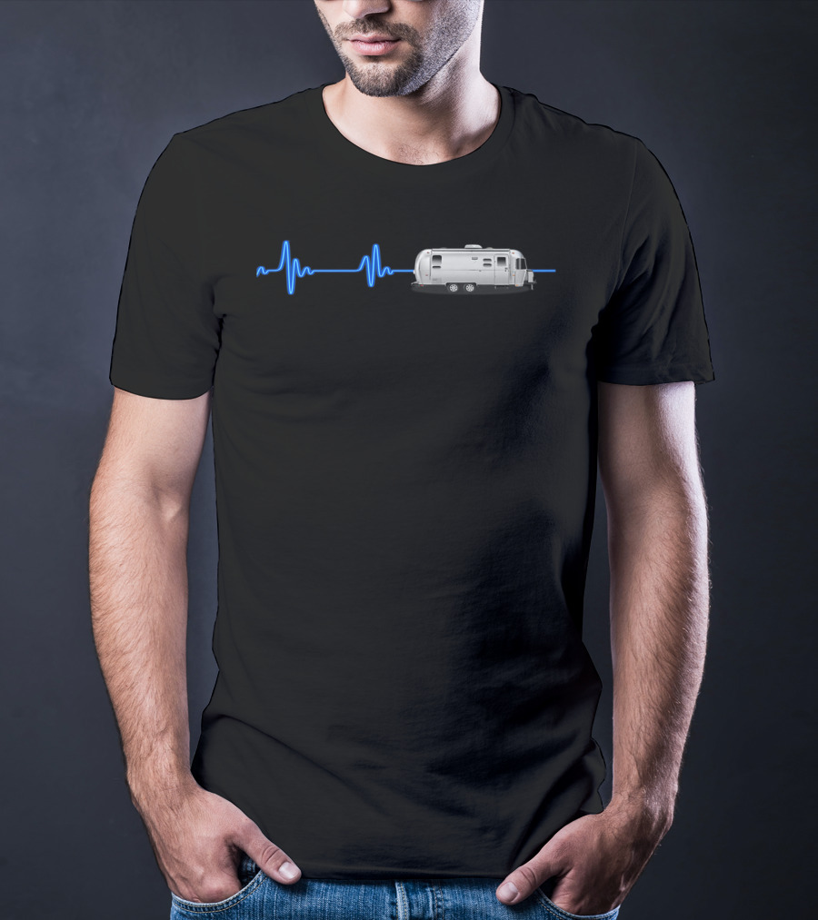 Airstream With Blue Neon Heartbeat T-Shirt