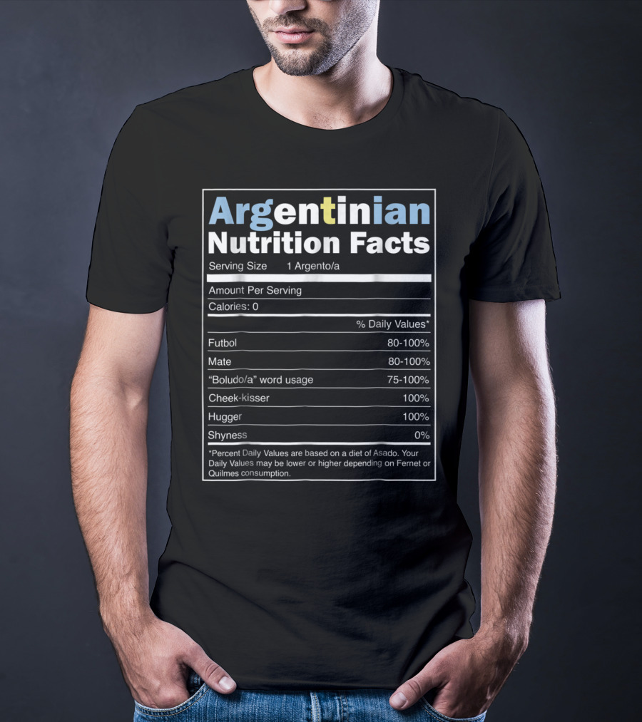 Argentina Argentinian Nutrition Facts Futbol Mate Boludo Cheek-Kisser Hugger Shyness T-Shirt