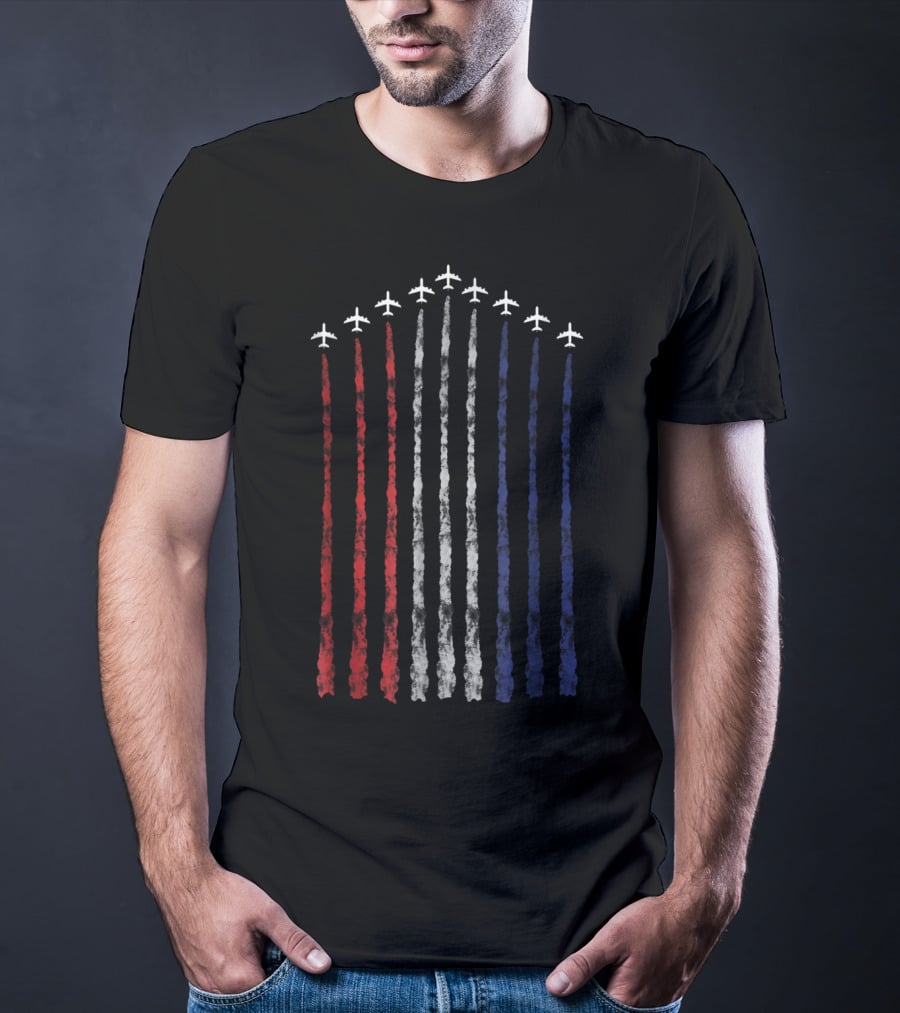 American Flag Fighter Jets Contrails USA Red White Blue T-Shirt