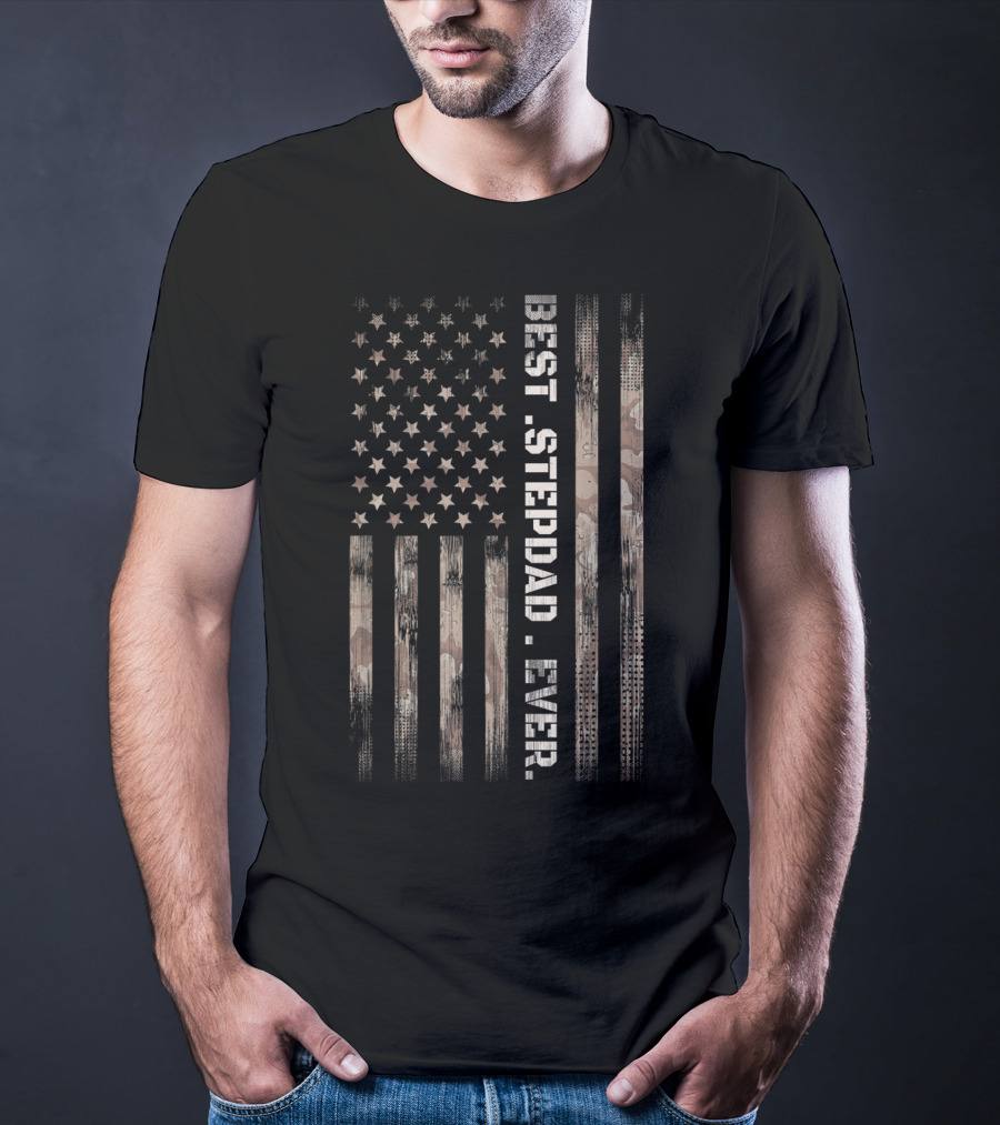 Best Step Dad Ever Vintage American Flag Camo Fath T-Shirt