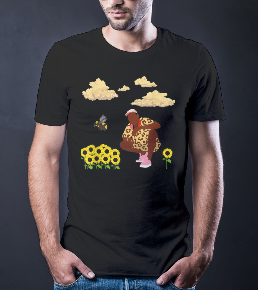 Bee Sunflower Boy With Clouds And Leopard T-Shirt