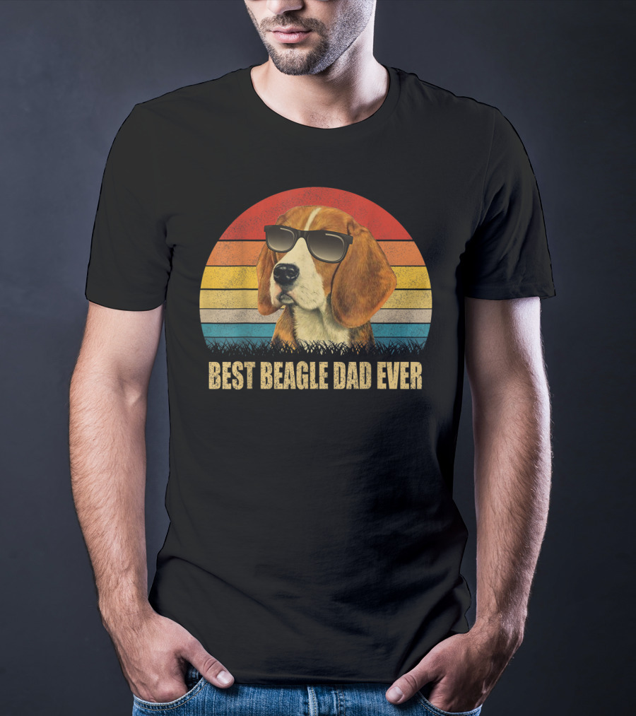 Best Beagle Dad Ever Retro Sunglasses Dog T-Shirt