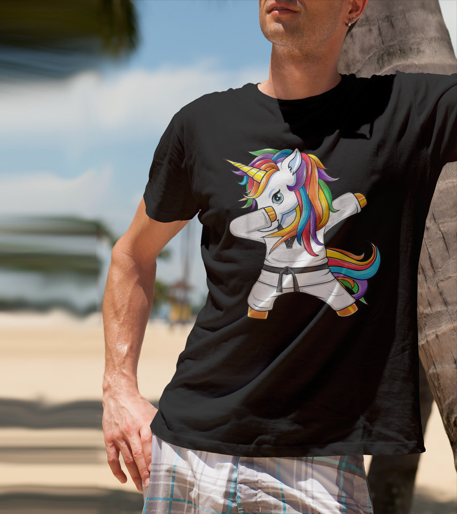 Dabbing Unicorn Karate Taekwondo Kids Girl Rainbow Martial Arts T-Shirt