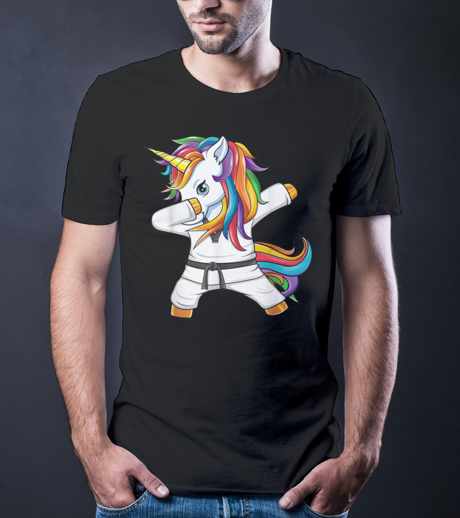 Dabbing Unicorn Karate Taekwondo Kids Girl Rainbow Martial Arts T-Shirt