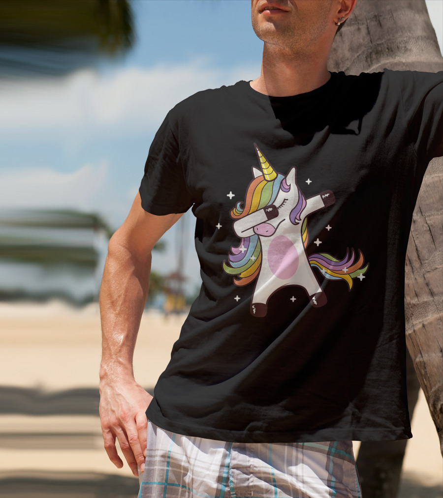 Dabbing Rainbow Unicorn With Stars T-Shirt