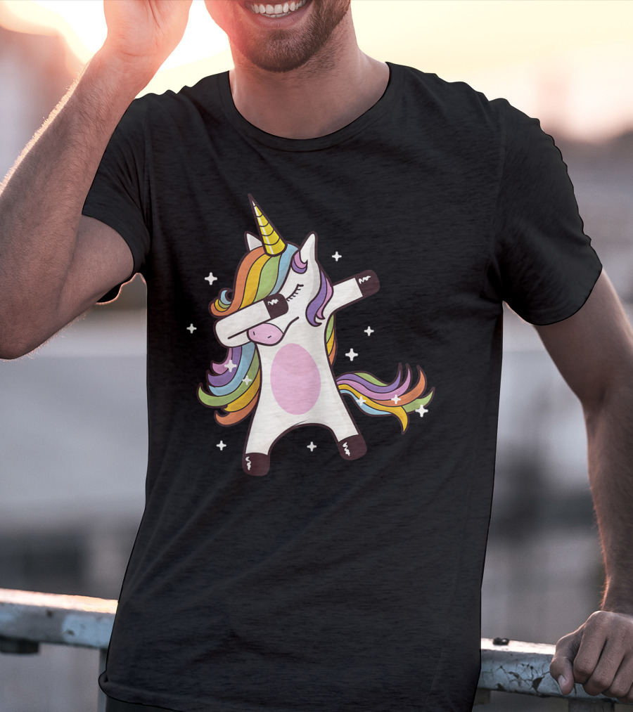 Dabbing Rainbow Unicorn With Stars T-Shirt