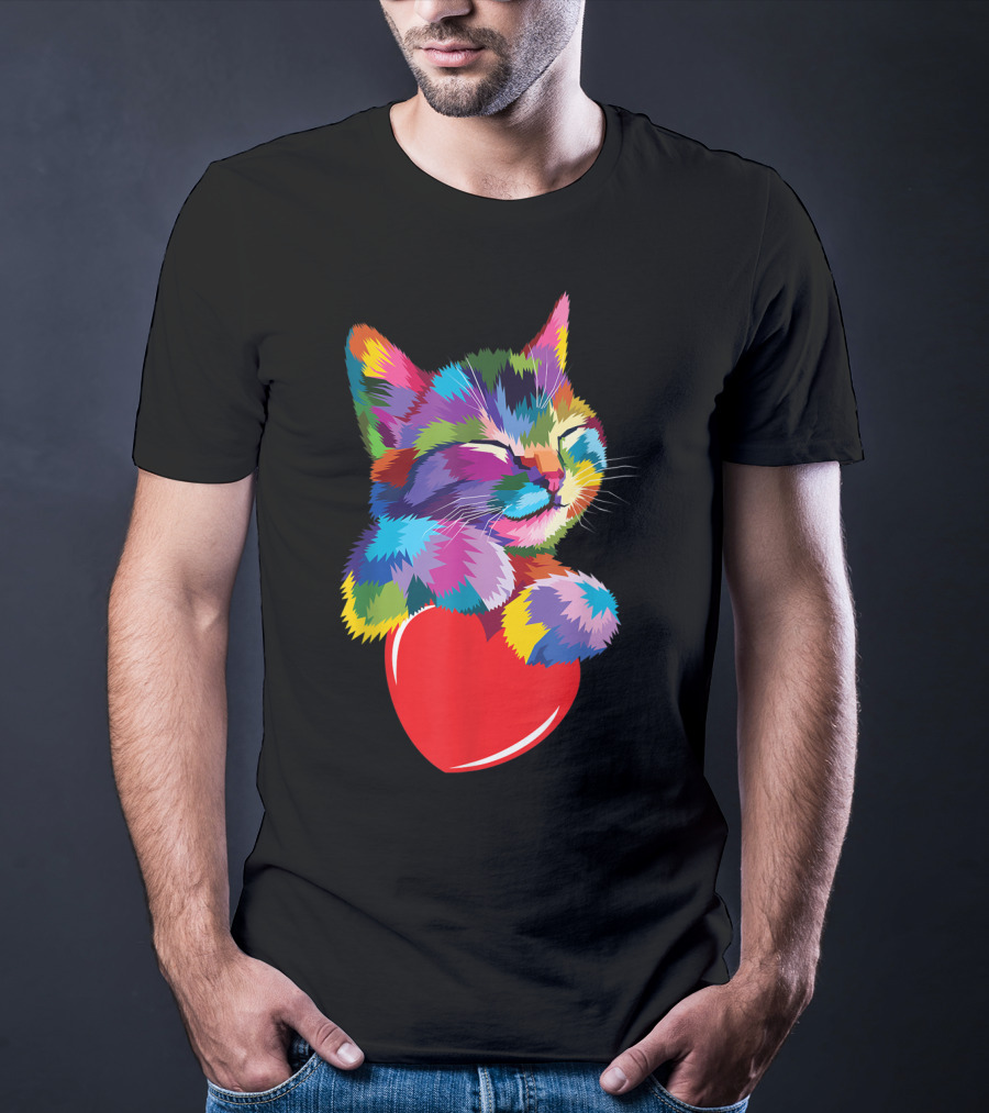 Cat For Kitten Lovers Colorful Cute Kitty Heart T-Shirt