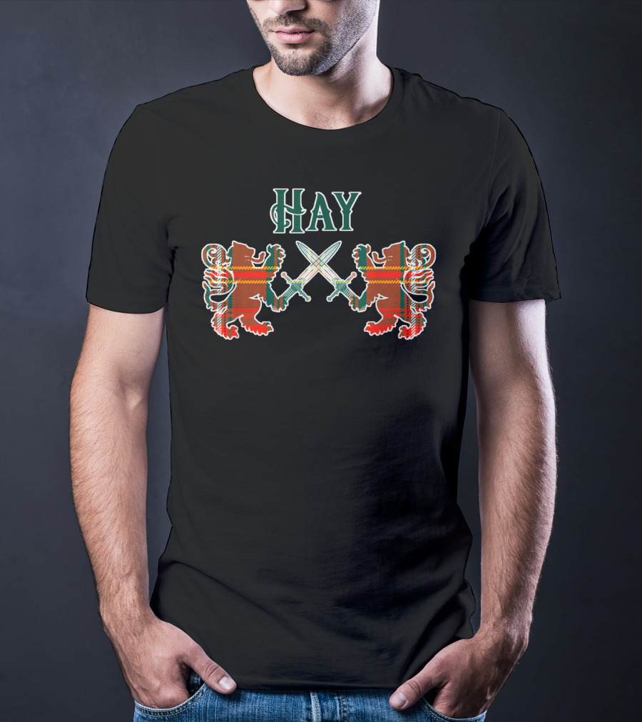 Clan Hay Scottish Family Tartan Lions With Swords T-Shirt