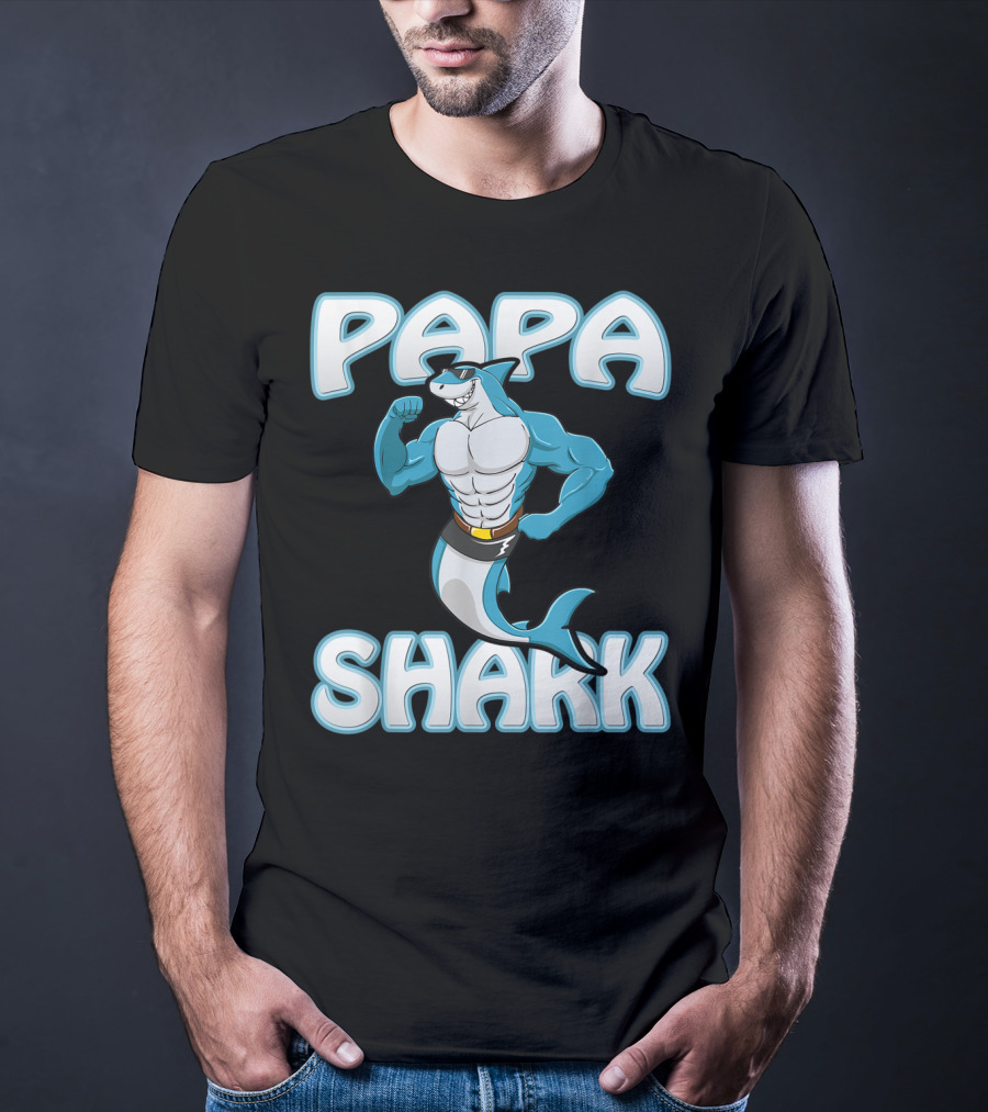 Papa Shark Muscular Gym Dad Father's Day T-Shirt
