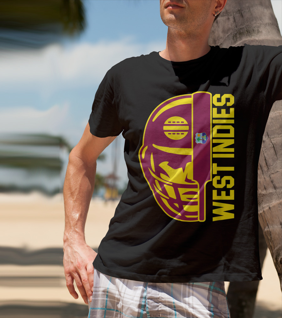 West Indies Cricket Fan Helmet Emblem With Ball And Bat T-Shirt