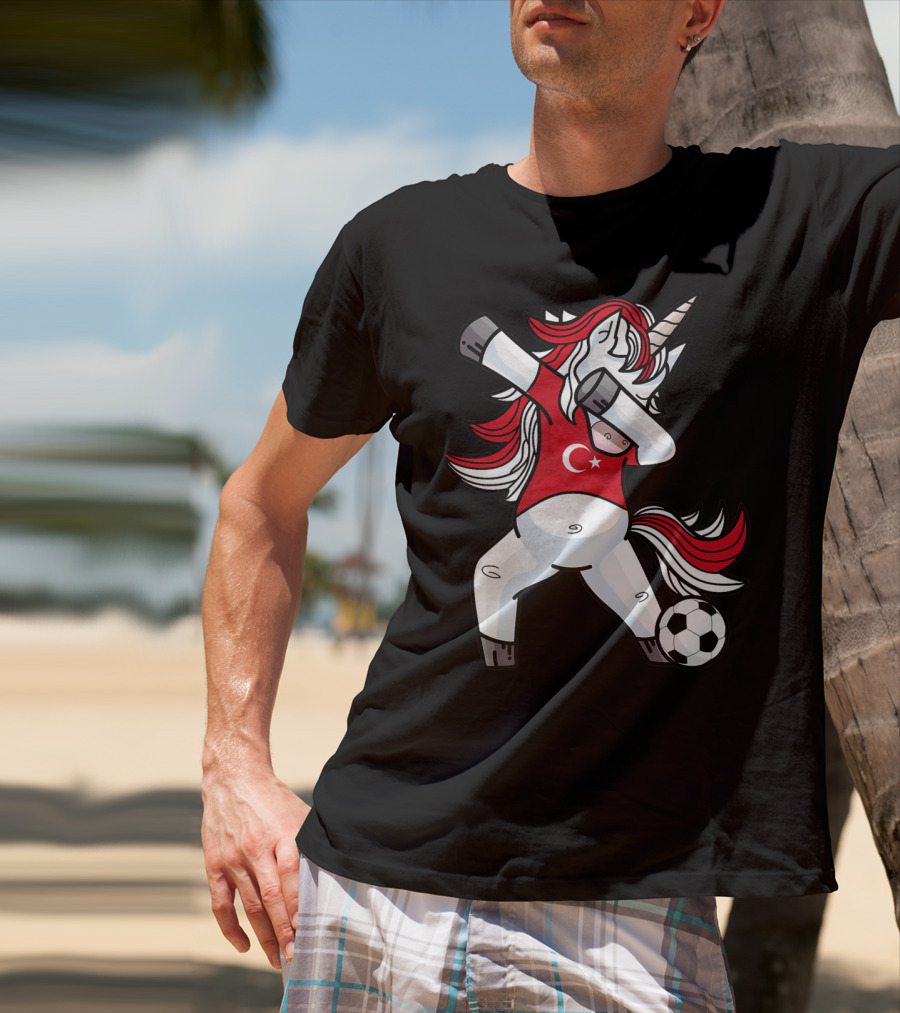 Dabbing Unicorn In Turkish Soccer Outfit With Ball T-Shirt