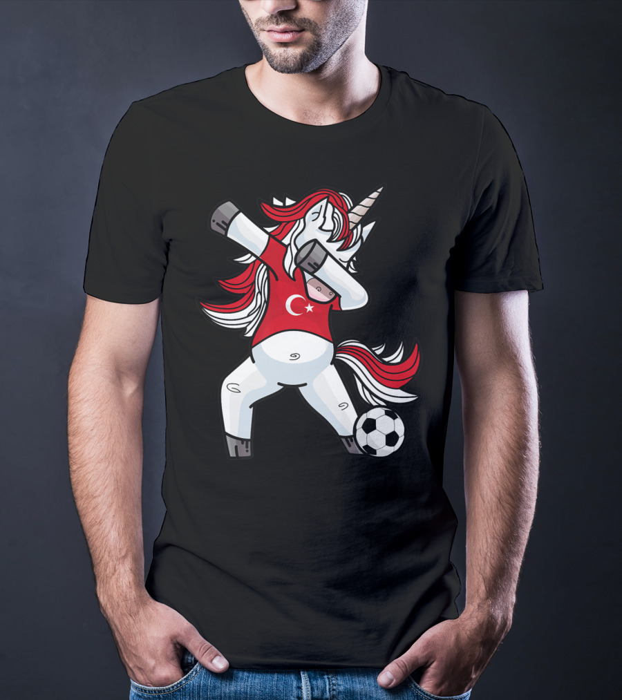 Dabbing Unicorn In Turkish Soccer Outfit With Ball T-Shirt